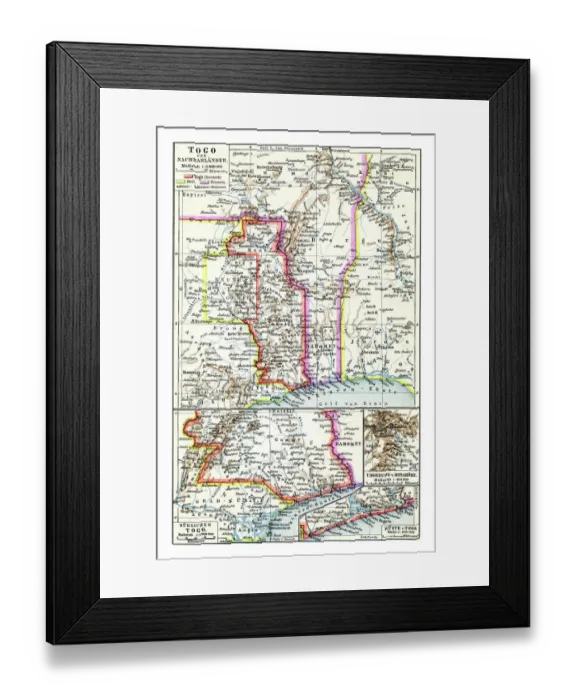 Framed Print : Old chromolithograph map of Togo, country in West Africa Framed Print : Old chromolithograph map of Togo, country in West Africa