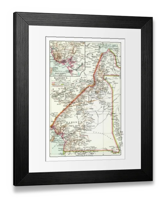 Framed Print : Old chromolithograph map of Cameroon, country in west-central Africa