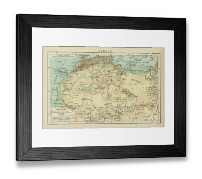 Framed Print : Old map of desert on the African continent - Sahara Framed Print : Old map of desert on the African continent - Sahara