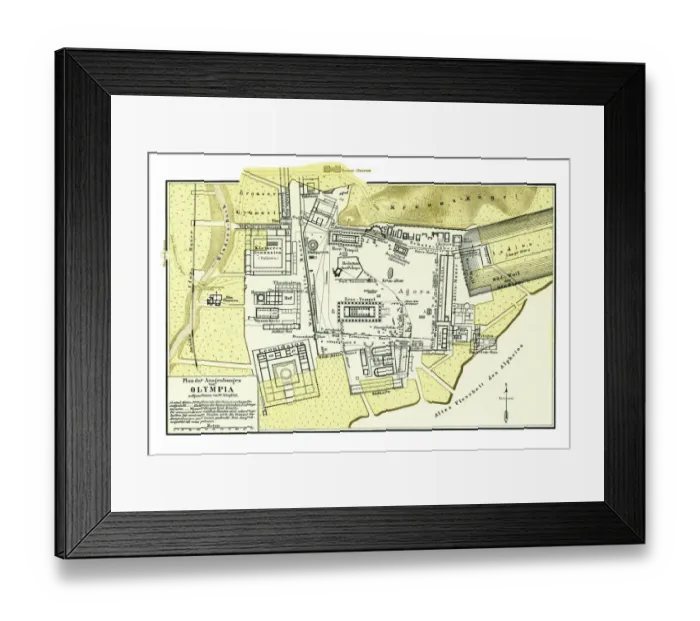 Framed Print : Old chromolithograph plan of the excavations of Olimpia, small town in Elis on the Peloponnese peninsula in Greece Framed Print : Old chromolithograph plan of the excavations of Olimpia, small town in Elis on the Peloponnese peninsula in Greece