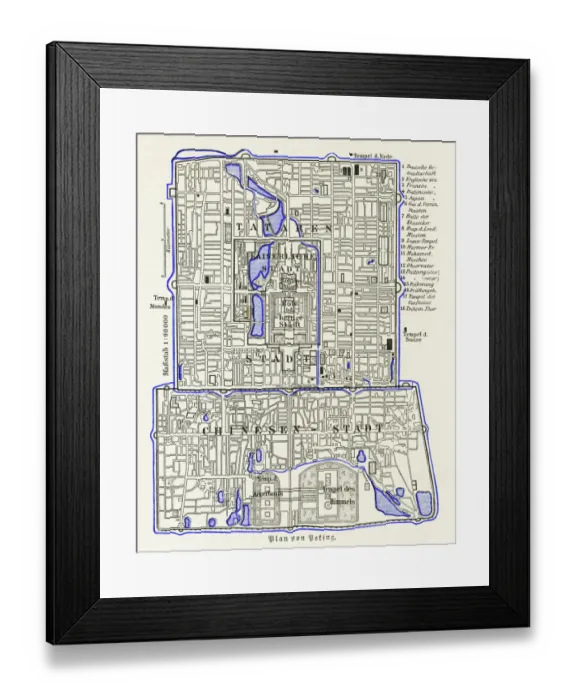 Framed Print : Old engraved map of Beijing city, worlds most populous national capital city, China Framed Print : Old engraved map of Beijing city, worlds most populous national capital city, China
