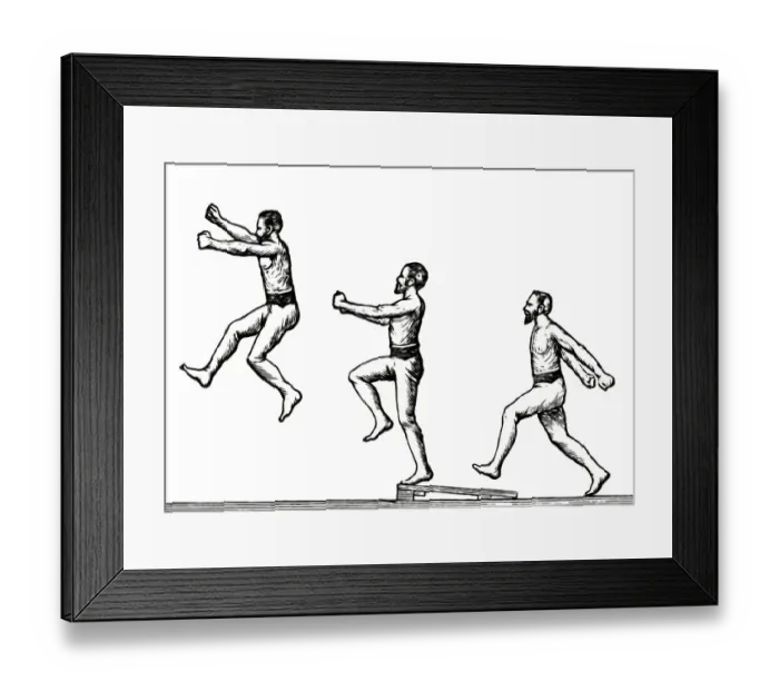 Framed Print : Old engraved illustration of sequence of jumping man