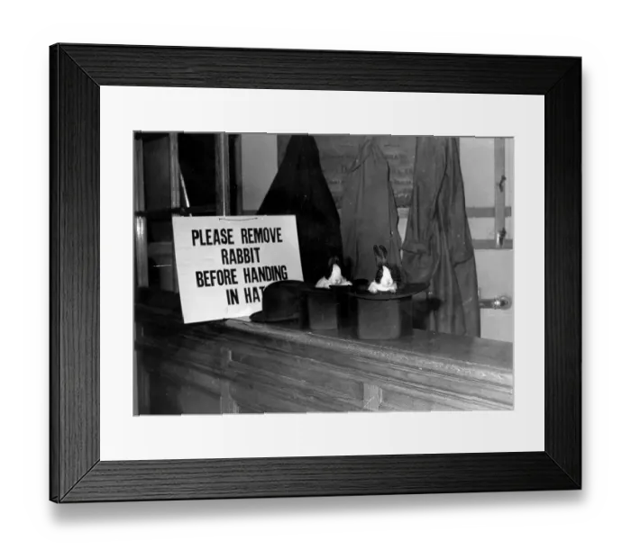 Framed Print : Magic Topper, rabbits peering out of top hats Framed Print : Magic Topper, rabbits peering out of top hats