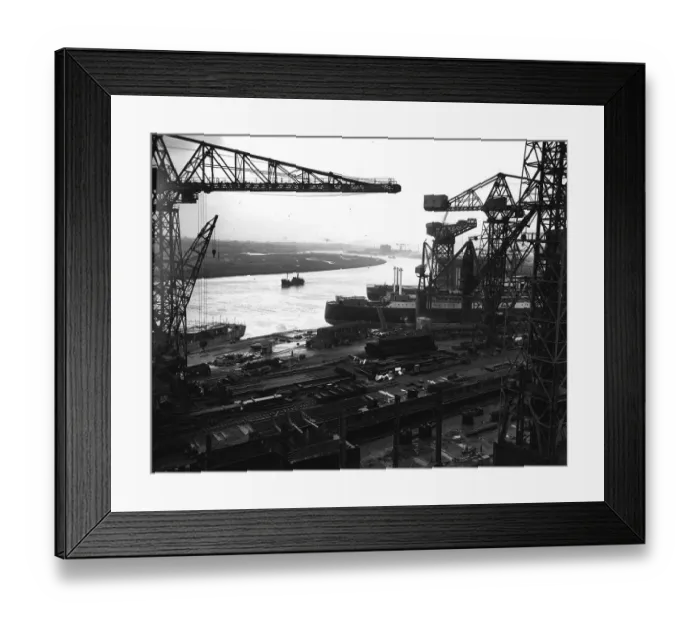 Framed Print : Shipyards. 23rd January 1951: A view of John Brown's shipyards on the River Clyde