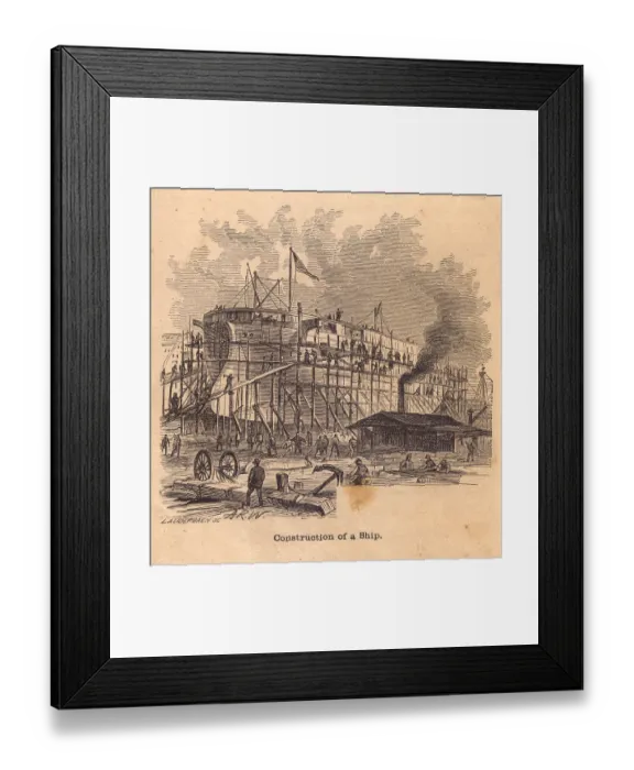 Framed Print : Old, Black and White Illustration of Ship Construction, From 1800's Framed Print : Old, Black and White Illustration of Ship Construction, From 1800's