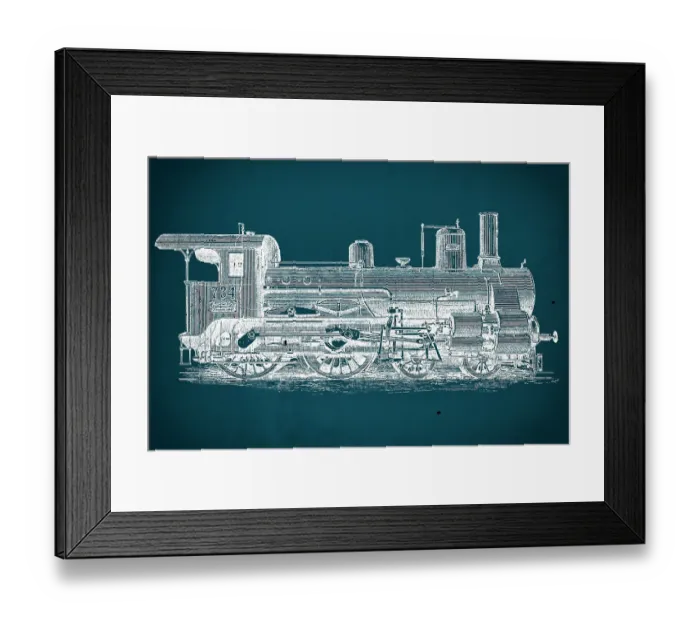 Framed Print : Vintage train blueprint Framed Print : Vintage train blueprint