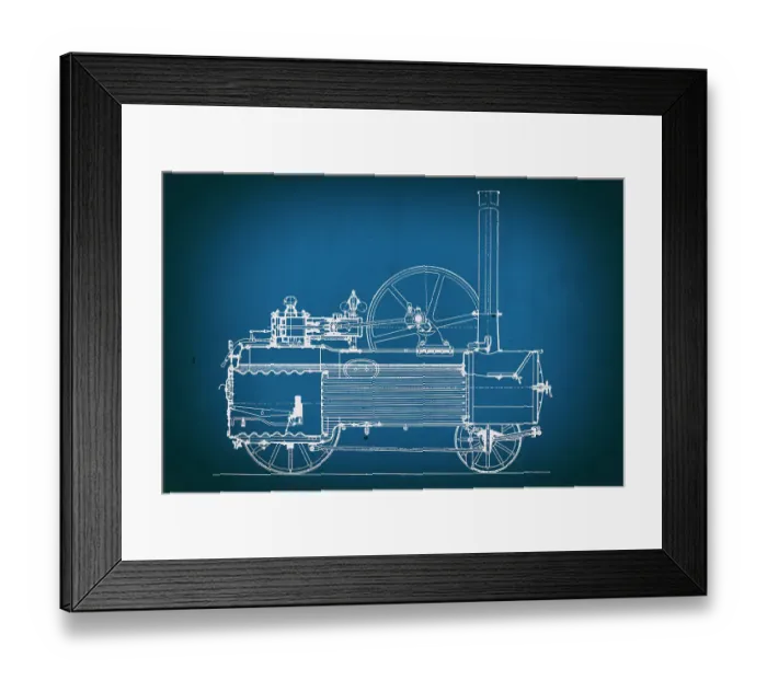Framed Print : Vintage train blueprint Framed Print : Vintage train blueprint