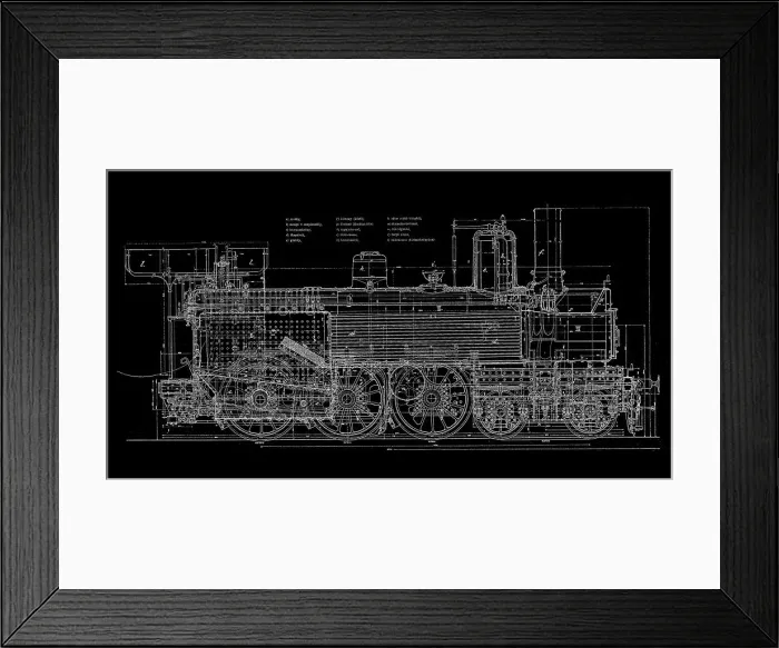 Framed Print : Vintage train blueprint Framed Print : Vintage train blueprint