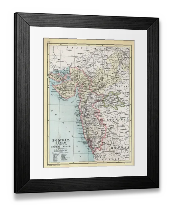 Framed Print : Old Antique map of Bombay, Berar and part of central India, 1890s, 19th Century Framed Print : Old Antique map of Bombay, Berar and part of central India, 1890s, 19th Century