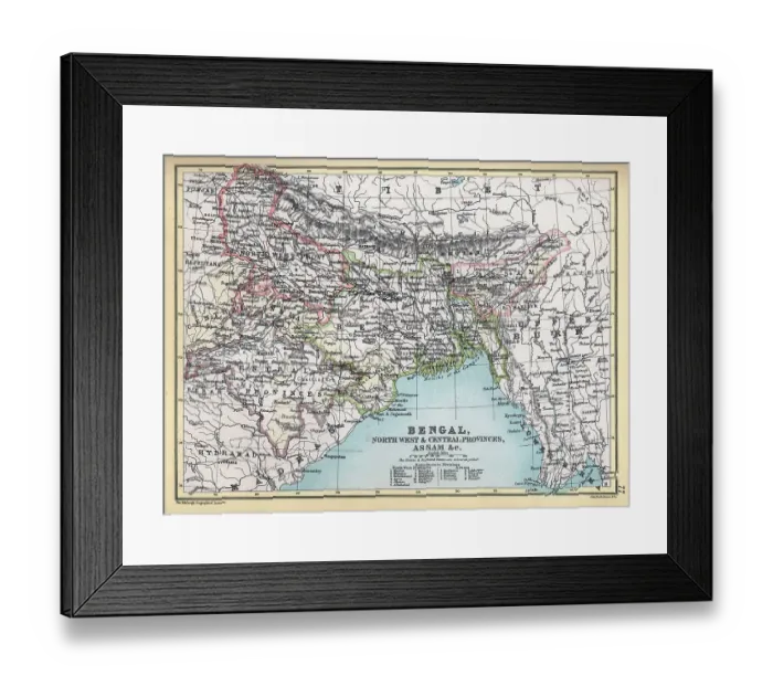 Framed Print : Antique map of Bengal, North West and Central Provinces, Assam, India, 1890s, Victorian 19th Century Framed Print : Antique map of Bengal, North West and Central Provinces, Assam, India, 1890s, Victorian 19th Century