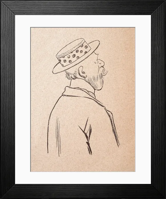 Framed Print : Character sketch of mature man with beard wearing boater hat with spotted pattern, French 1890s, 19th Century Framed Print : Character sketch of mature man with beard wearing boater hat with spotted pattern, French 1890s, 19th Century