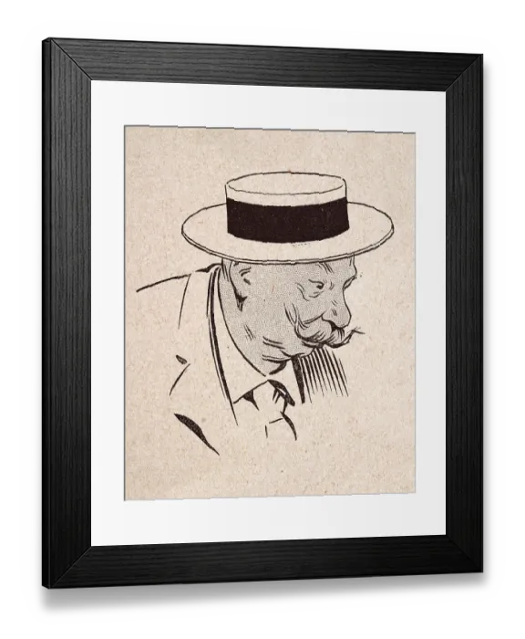 Framed Print : Character sketch of mature man with bushy moustache wearing boater hat, French 1890s, 19th Century Framed Print : Character sketch of mature man with bushy moustache wearing boater hat, French 1890s, 19th Century