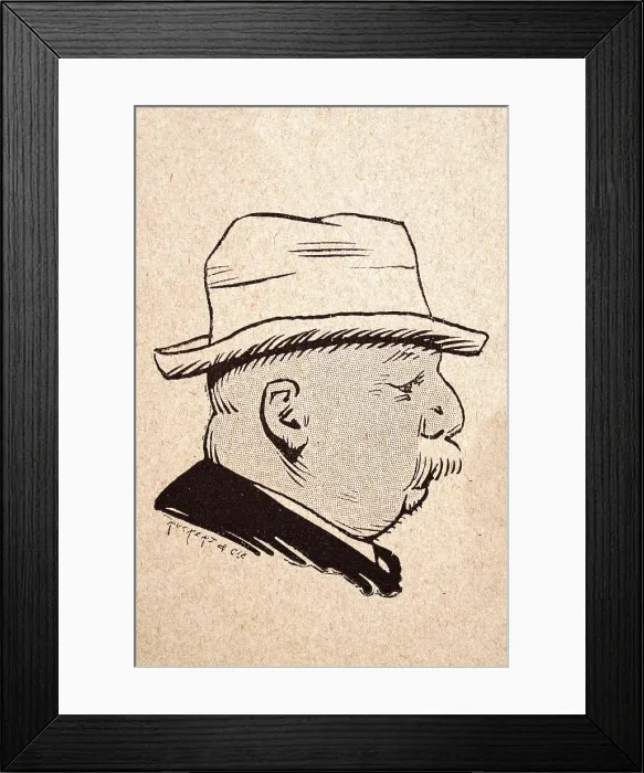 Framed Print : Character sketch of mature man with bushy moustache wearing hat, French 1890s, 19th Century