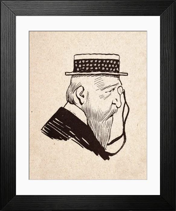 Framed Print : Character sketch of mature man with long beard wearing boater hat and monocle glasses, French 1890s, 19th Century Framed Print : Character sketch of mature man with long beard wearing boater hat and monocle glasses, French 1890s, 19th Century