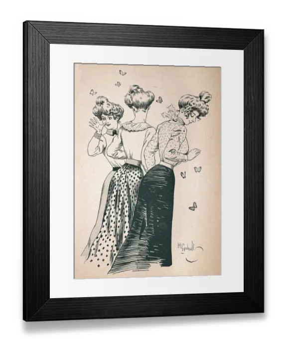 Framed Print : Character sketch of Three beautiful young women, Belle Epoque period fashion, French 1890s, 19th Century Framed Print : Character sketch of Three beautiful young women, Belle Epoque period fashion, French 1890s, 19th Century