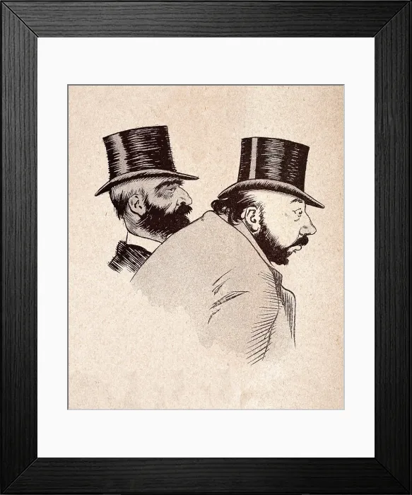Framed Print : Character sketch of two mature man wearing top hats, French 1890s, 19th Century