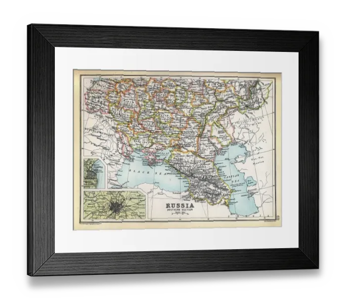 Framed Print : Antique map of Southern Russian Empire, Black sea, detail on Moscow and Odessa, 1890s, 19th Century Framed Print : Antique map of Southern Russian Empire, Black sea, detail on Moscow and Odessa, 1890s, 19th Century