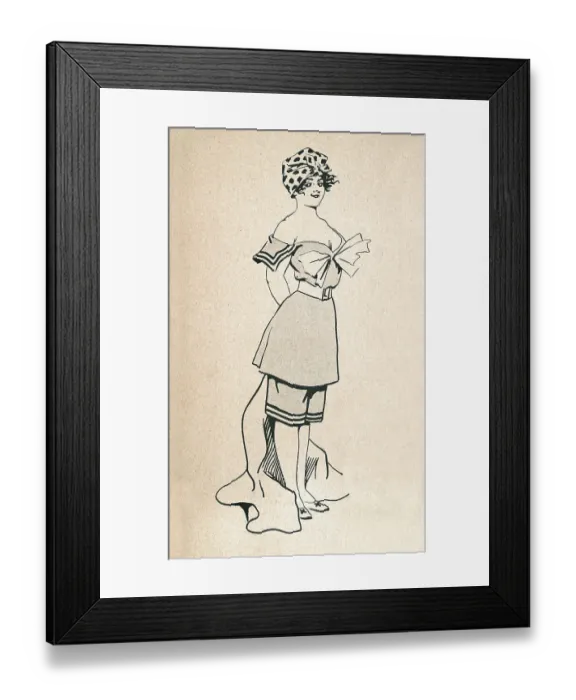 Framed Print : Sketch beautiful young woman in bathing costume, Belle Epoque period, French 1890s Framed Print : Sketch beautiful young woman in bathing costume, Belle Epoque period, French 1890s
