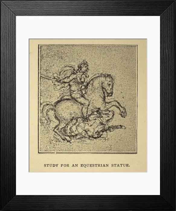 Framed Print : Vintage illustration, After the sketch by Leonardo da Vinci, Study for an equestrian statue, Early renaissance art Framed Print : Vintage illustration, After the sketch by Leonardo da Vinci, Study for an equestrian statue, Early renaissance art