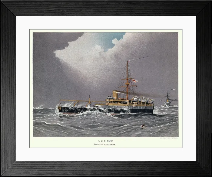 Framed Print : British Royal Navy warship HMS Hero was the second and final Conqueror class battleship, 19th Century