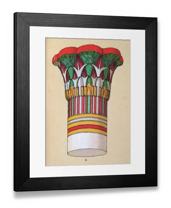 Framed Print : Ancient Egyptian decorative art and architecture, painted column capital from unfinished hypaethral temple, Philae, represnting papyrus plants Framed Print : Ancient Egyptian decorative art and architecture, painted column capital from unfinished hypaethral temple, Philae, represnting papyrus plants