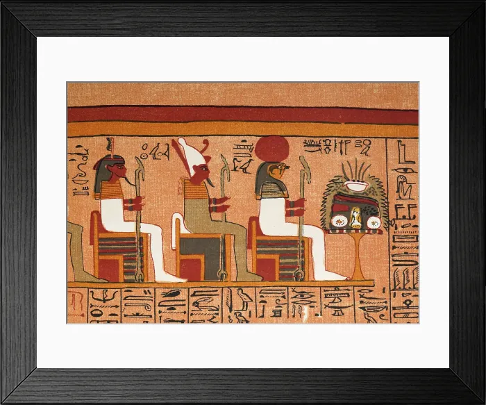 Framed Print : Seated Ancient Egpytian Gods, including the hawk head Horus god of kingship and the sky