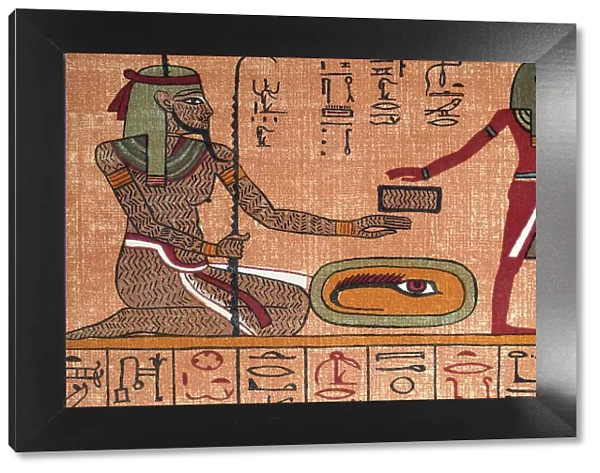 Ancient Egyptian Papyrus, eye of horus and tattooed man