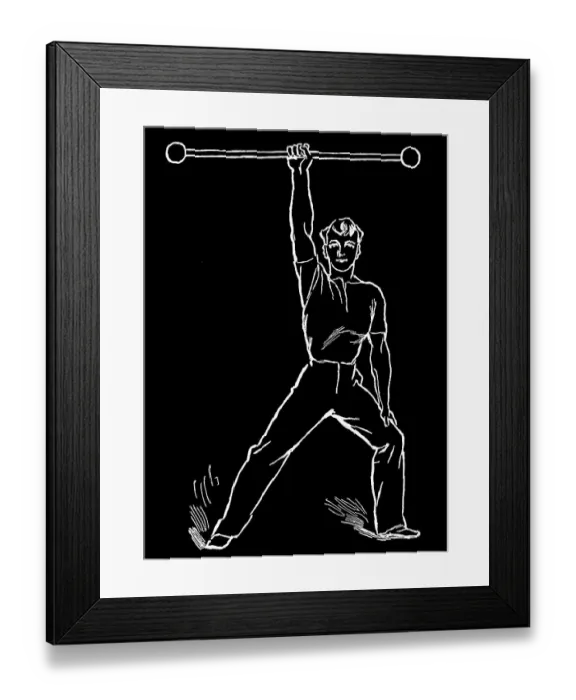 Framed Print : Old engraved illustration of Hygienic Gymnastics, healthy lifestyle - barbell exercises