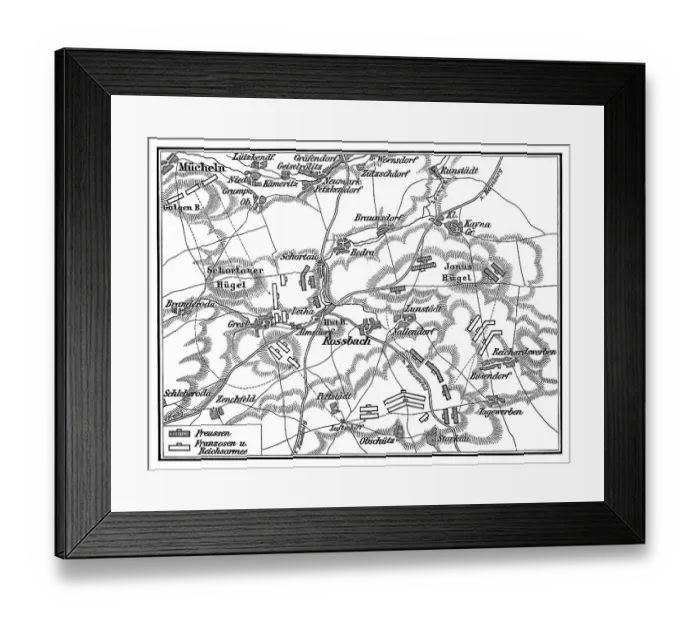 Framed Print : Old engraved map of Battle of Rossbach (5 November 1757 ) during the Third Silesian War Framed Print : Old engraved map of Battle of Rossbach (5 November 1757 ) during the Third Silesian War