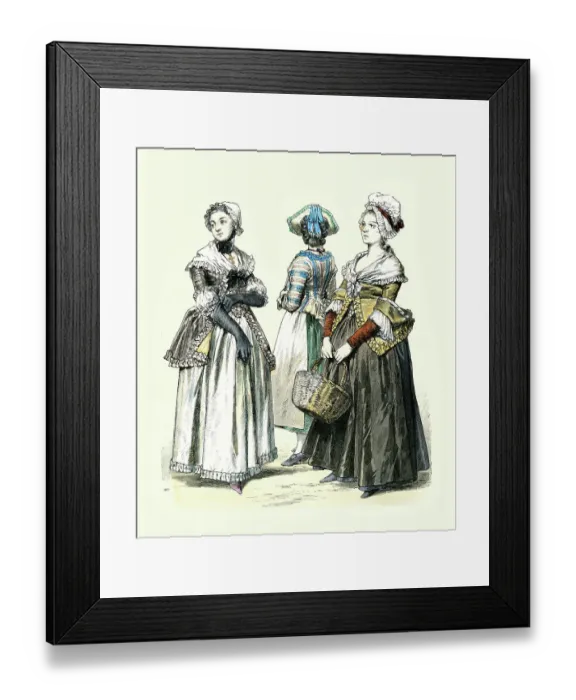Framed Print : Women's fashions of the 18th Century, German, Karlsruhe, Vienna, Frankfurt, History Period costumes