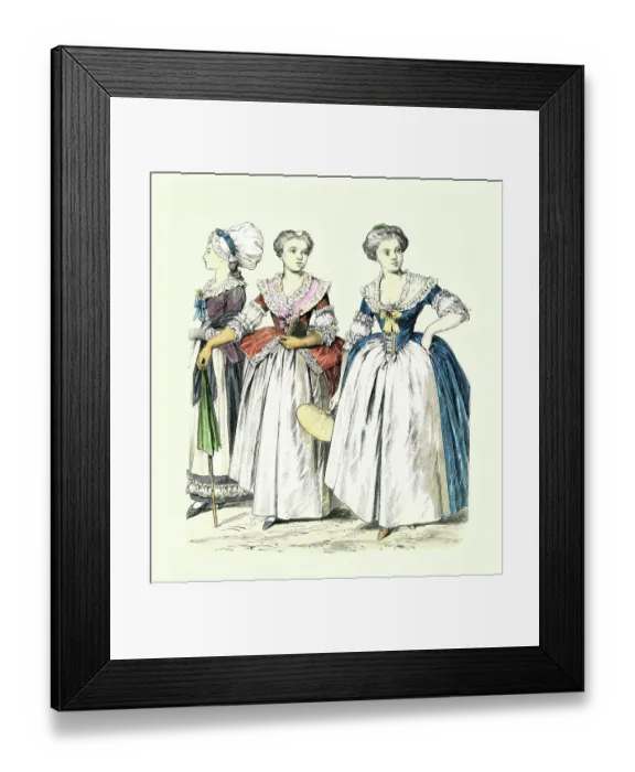 Framed Print : Women's fashions of the 18th Century, German Mannheim and Strasburg, crinoline skirts, History Period costumes Framed Print : Women's fashions of the 18th Century, German Mannheim and Strasburg, crinoline skirts, History Period costumes