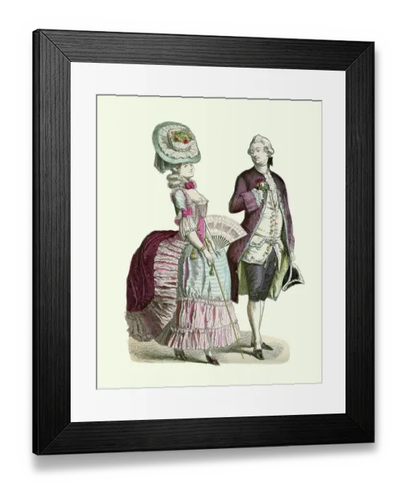 Framed Print : Fashion of a French couple late 18th Century, Period costume Framed Print : Fashion of a French couple late 18th Century, Period costume