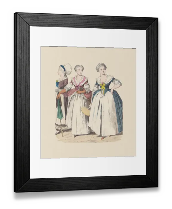 Framed Print : 18th century, German bourgeois costumes, hand-colored wood engraving, published c. 1880 Framed Print : 18th century, German bourgeois costumes, hand-colored wood engraving, published c. 1880
