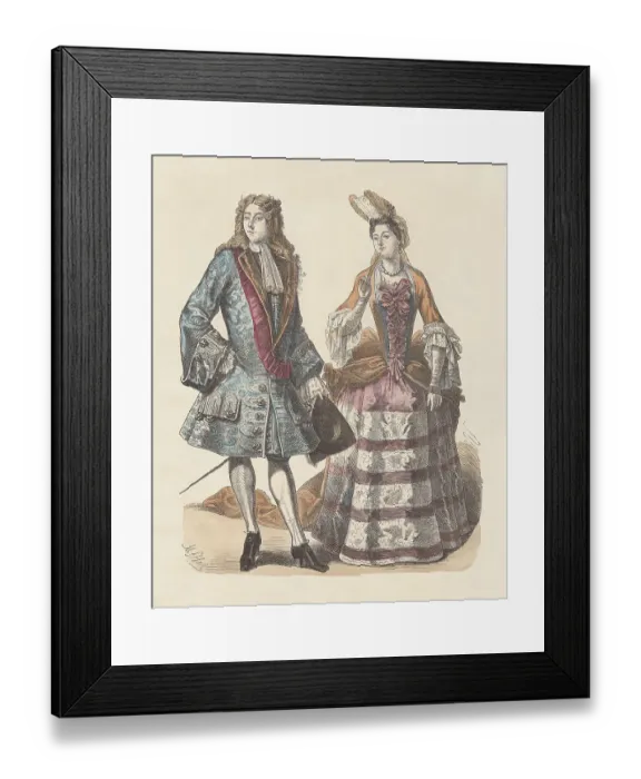 Framed Print : French nobility, early 18th century, hand-colored wood engraving, published c. 1880 Framed Print : French nobility, early 18th century, hand-colored wood engraving, published c. 1880