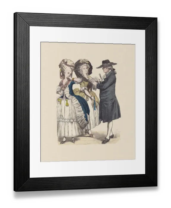 Framed Print : Late 18th century, French costumes, hand-colored wood engraving, published c. 1880 Framed Print : Late 18th century, French costumes, hand-colored wood engraving, published c. 1880