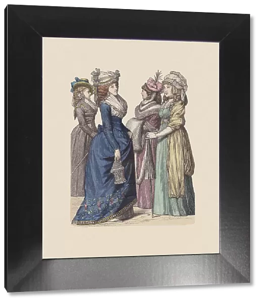 18th century, German costumes, hand-colored wood engraving, published ca. 1880