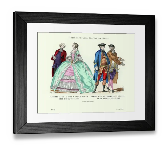 Framed Print : History of Fashion, French men and woman from 1760 Framed Print : History of Fashion, French men and woman from 1760