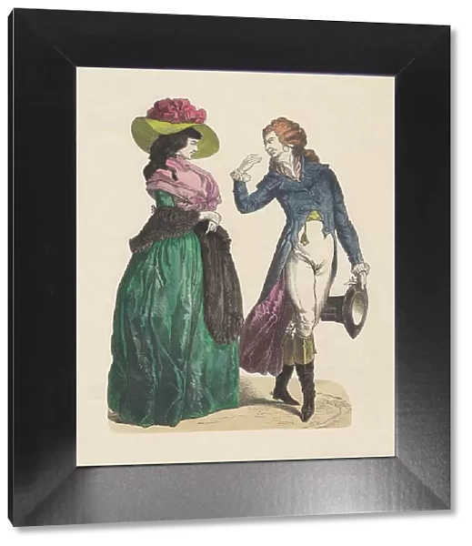 German costumes, late 18th century, hand-colored wood engraving, published c. 1880