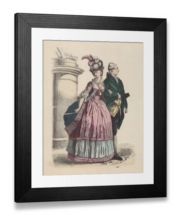 Framed Print : Fashion of nobility, Rococo era, hand-colored wood engraving, published c. 1880 Framed Print : Fashion of nobility, Rococo era, hand-colored wood engraving, published c. 1880