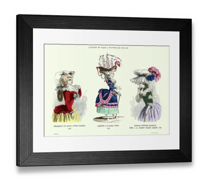 Framed Print : History of Fashion, 18th Century Costumes, Hats and Hairstyles