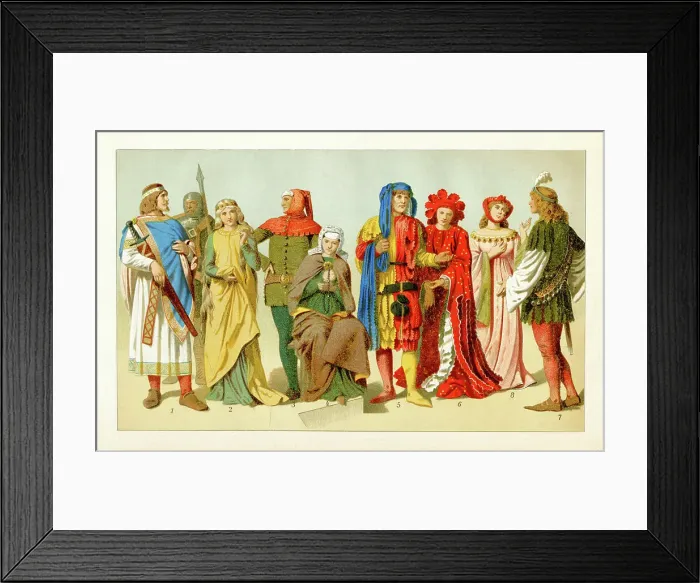 Framed Print : Period Costume from 11th to 15th century Europe Framed Print : Period Costume from 11th to 15th century Europe