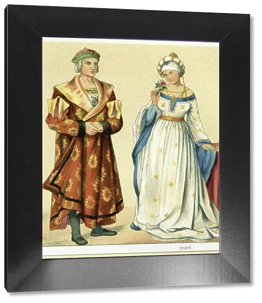 German noble couple in traditional clothing 1480