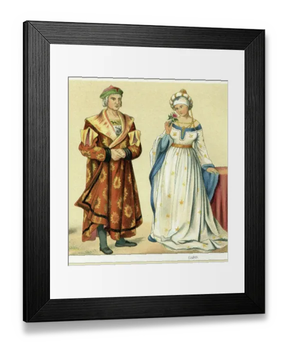 Framed Print : German noble couple in traditional clothing 1480 Framed Print : German noble couple in traditional clothing 1480