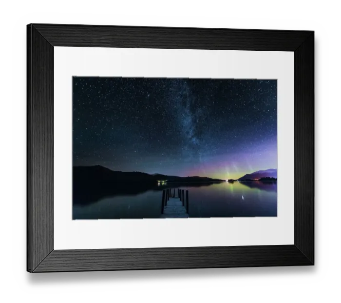 Framed Print : The Milky Way and Aurora Borealis from a jetty over Derwent water. English Lake District. UK Framed Print : The Milky Way and Aurora Borealis from a jetty over Derwent water. English Lake District. UK