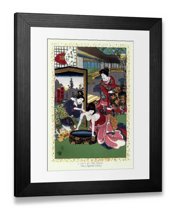 Framed Print : Art of Japan, Japanese lady washing, sponge bath, 19th Century Framed Print : Art of Japan, Japanese lady washing, sponge bath, 19th Century