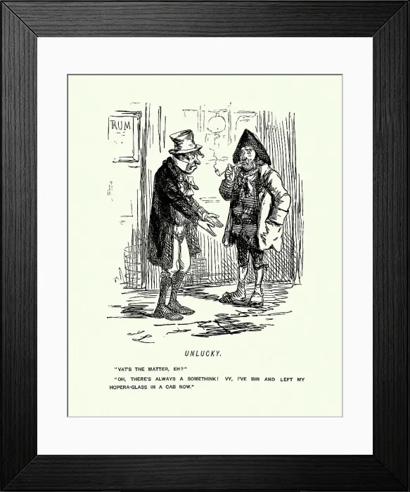 Framed Print : Victorian caricature cartoon Men commiserating on being unlucky in life, John Leech, 1850s, 19th Century Framed Print : Victorian caricature cartoon Men commiserating on being unlucky in life, John Leech, 1850s, 19th Century