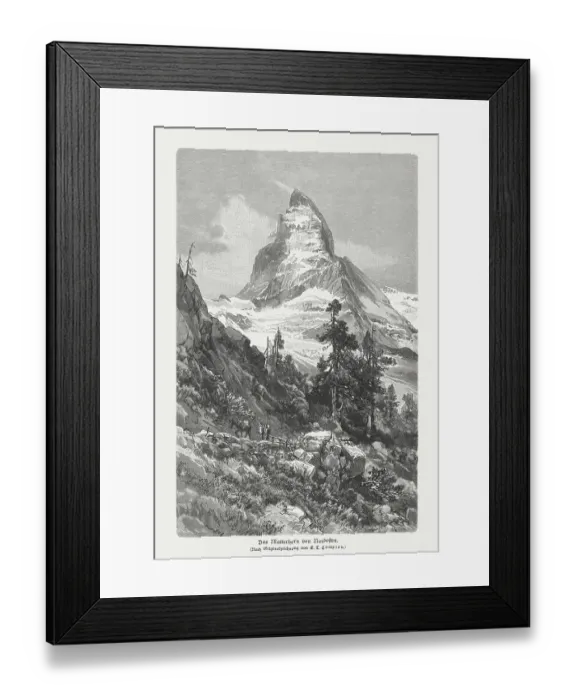 Framed Print : Matterhorn, Swiss Alps, wood engraving, published in 1897 Framed Print : Matterhorn, Swiss Alps, wood engraving, published in 1897