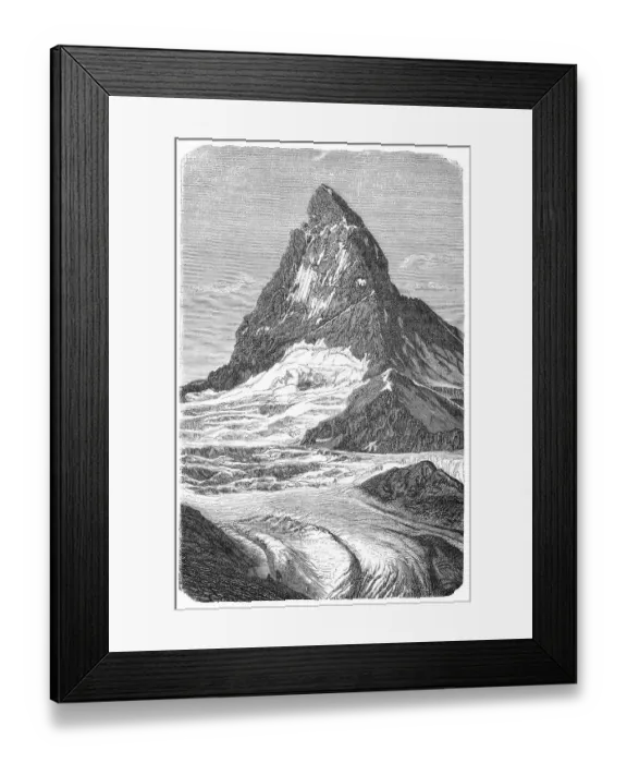Framed Print : Engraving of mountain peak Matterhorn with glacier Furka Framed Print : Engraving of mountain peak Matterhorn with glacier Furka