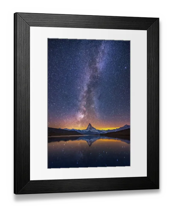 Framed Print : Milkyway at Stellisee lake with Matterhorn background Framed Print : Milkyway at Stellisee lake with Matterhorn background