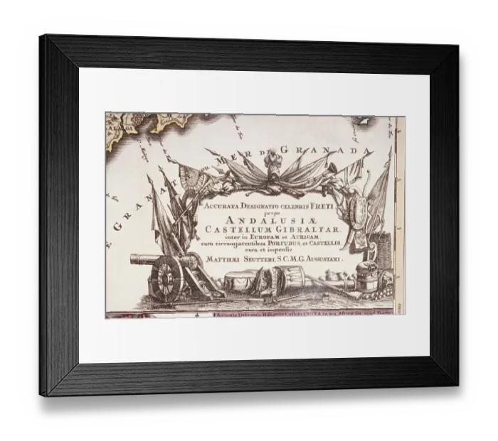 Framed Print : Cartouche Showing Arms and Flags Framed Print : Cartouche Showing Arms and Flags